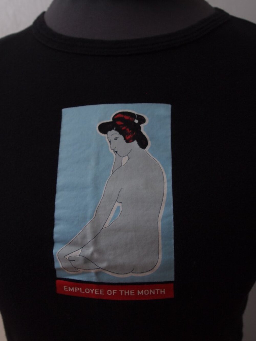 Retro Vintage Y2K Geisha Art Museum Black Crewneck Baby Tee Shirt XXS - Picture 4 of 5